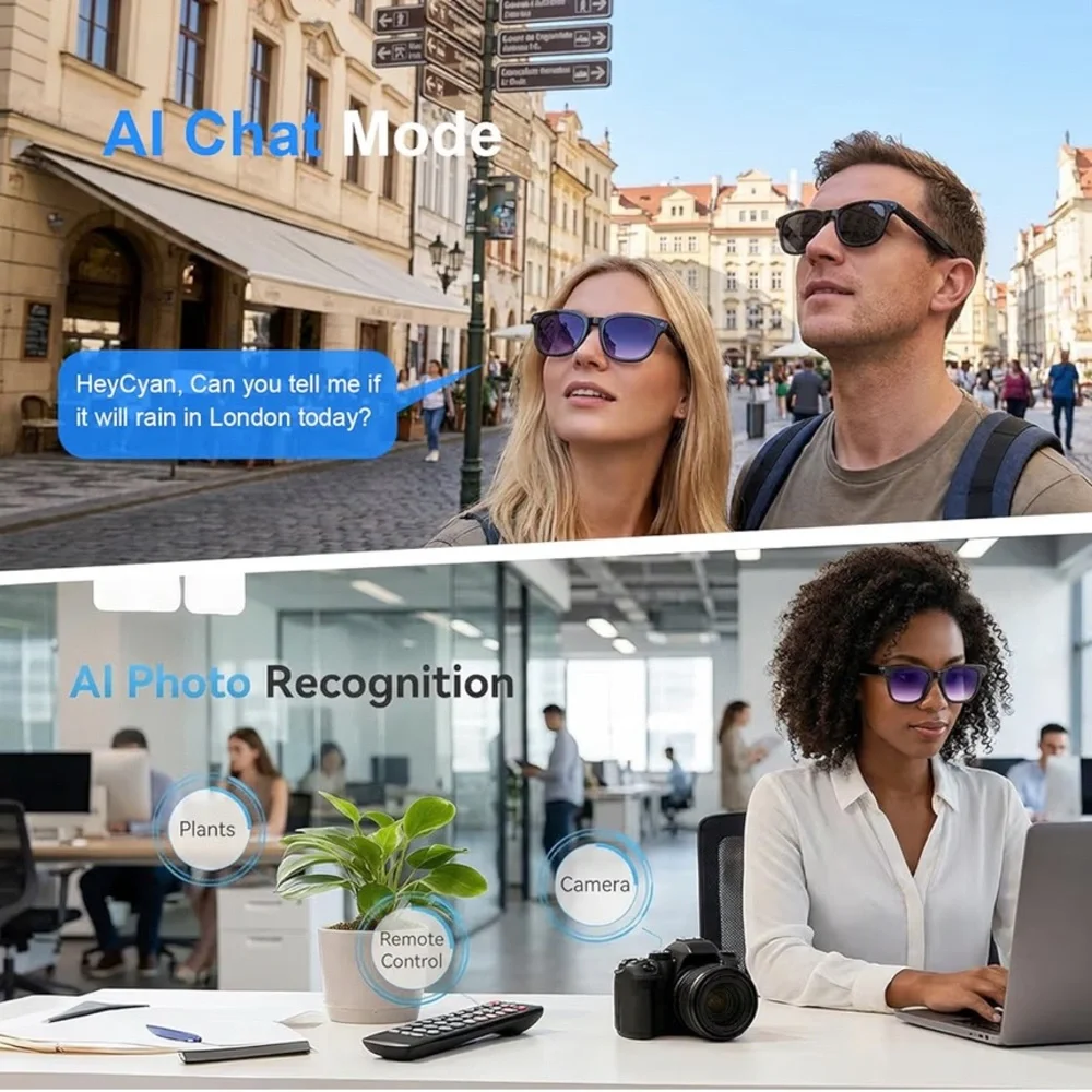 AI Smart Glasses with Camera, 8MP HD Bluetooth Camera Glasses
